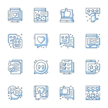Review, user satisfaction line vector icons set. Illustrazione stock