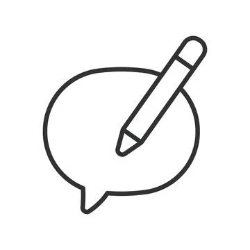 Review writing comment bubble pencil icon in line design. review writing comment Stock Illustration