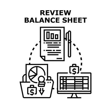 Reviewing balance sheet financial data calculating business strategy Stock Illustration