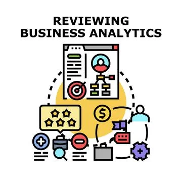 Reviewing business analytics data strategy organization Illustrazione stock