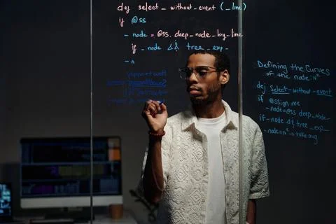 Reviewing Complex Code on Transparent Screen Stockfoto's