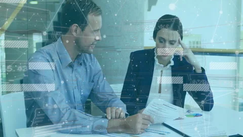Reviewing documents, business professionals with data processing animation Stock Footage 304643334