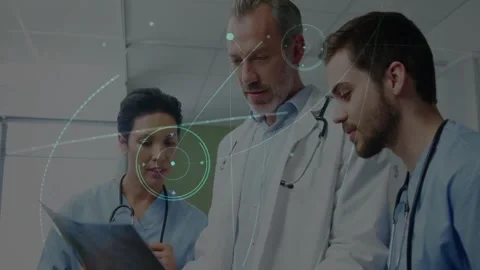 Reviewing documents, medical professionals with data processing animation Stock Footage 326881497