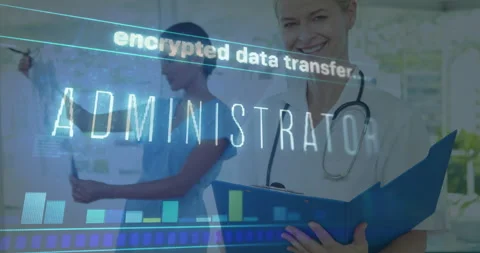 Reviewing patient data with encrypted transfer animation, healthcare Stock Footage 304956849