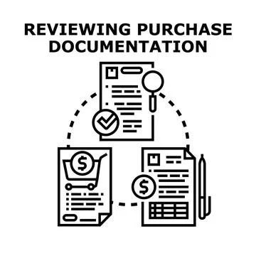 Reviewing purchase documentation with payment processing analysis Stock Illustration