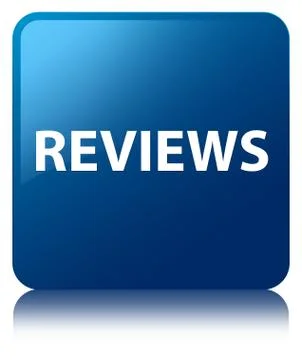 Reviews blue square button Stock Illustration