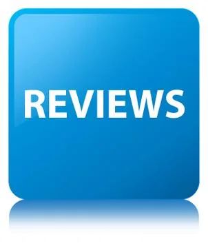 Reviews cyan blue square button Stockillustratie