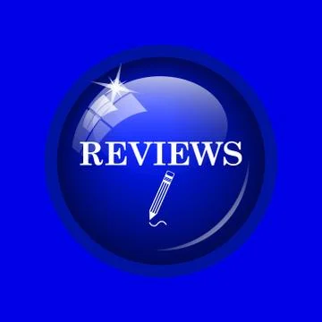 Reviews icon. Internet button on blue background. . Illustrazione stock