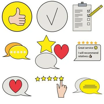 Reviews icons flat. Stock Illustration