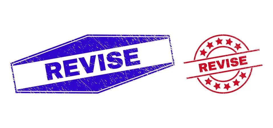 REVISE Scratched Watermarks in Round and Hexagon Shapes Stock Illustration