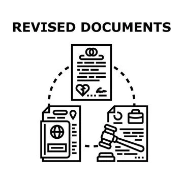 Revised documents concept with legal and personal changes Stock Illustration