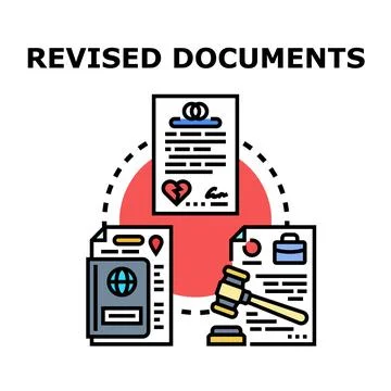 Revised documents concept with legal and personal changes Stock Illustration