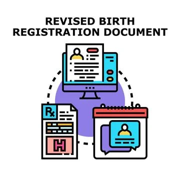 Revising birth registration document data flow concept Illustrazione stock
