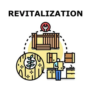 Revitalization process restoring old things and improving environment Ilustración de archivo