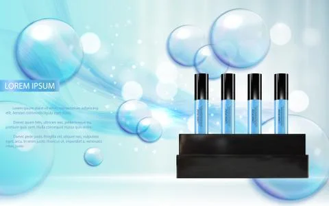 Revitalizing Serum Bottle Template for Ads or Magazine Background. 3D Realistic イラスト素材