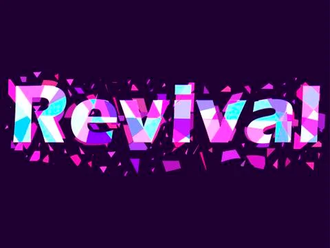 Revival, text with flying triangles. Interference, glitch art. Vector illustr Stock-Illustration