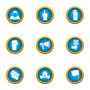 Revolt icons set, flat style Stock Illustration