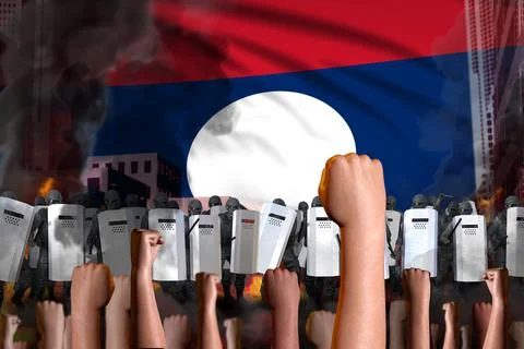 Revolt stopping concept - protest in Laos on flag, Stock Illustration