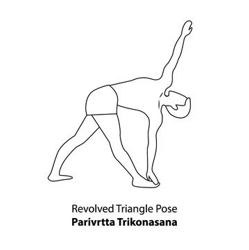 Revolved Triangle Pose or Parivrtta Trikonasana, Line drawing Stock Illustration