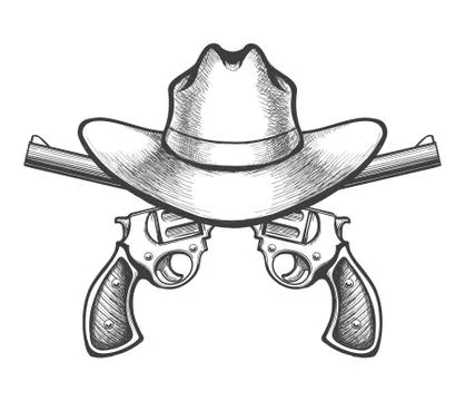 Revolvers with Cowboy Hat Stock Illustration