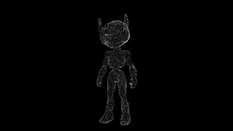 Revolving of 3D robot with tiny shining particles on black screen Stock Footage 277106973