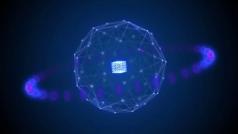 Revolving blue plexus sphere with a blue cube in its center Vidéo 70586066