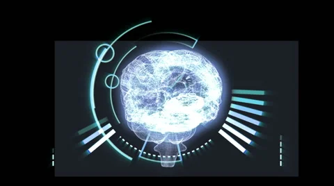 Revolving brain graphic with interface animation Видео 40402005