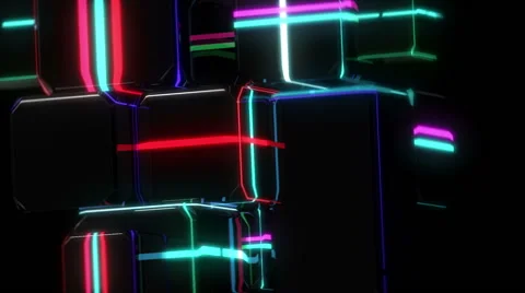 Revolving cubes with neon texture Stockbeeldmateriaal 46364232