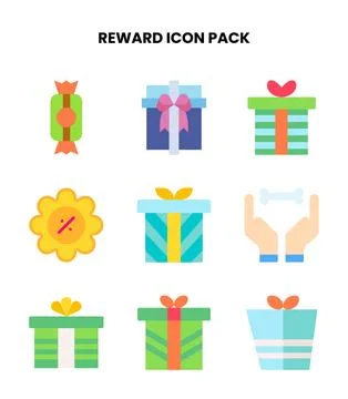 Reward Flat Collection Icons Pack Stock Illustration