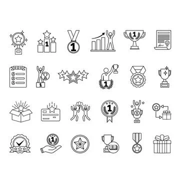 Reward Icon Set. Vector Illustrations Award, Medal, Trophy, Success, Rating.. Stock Illustration