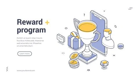 Reward Program And Bonus System Isometric Banner Vector Web Illustration Stock Illustration