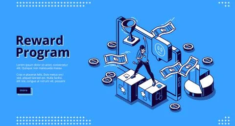 Reward program isometric landing page, cashback Stock Illustration