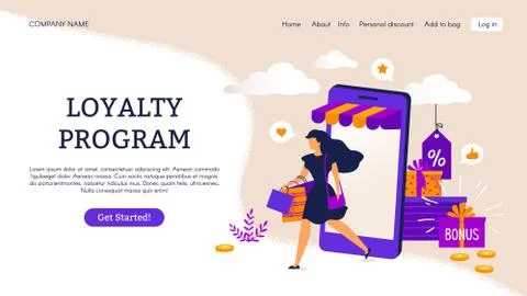 Reward program landing page. E-commerce concept with cartoon people characters 스톡 일러스트
