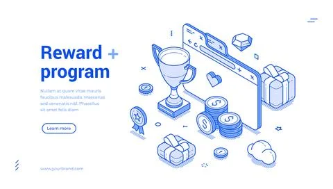 Reward program prize bonus cashback loyalty benefit web banner isometric vect 스톡 일러스트