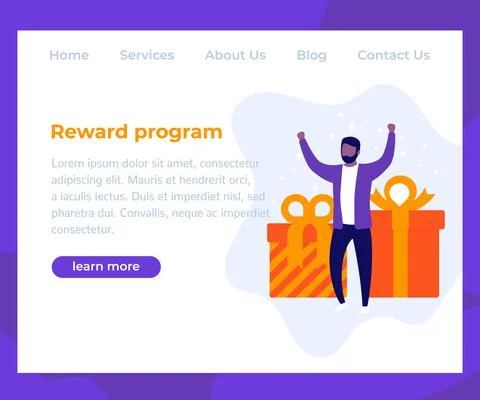 Reward program, website design, man with gifts Illustrazione stock