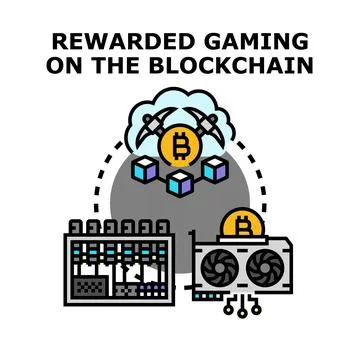 Rewarded gaming on the blockchain concept vector Stock Illustration