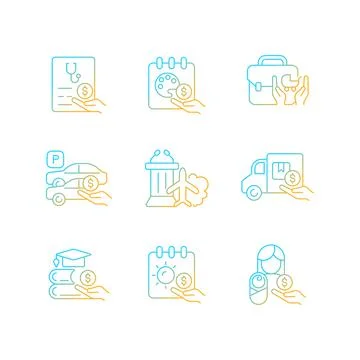 Rewarding employee for hard work gradient linear vector icons set Illustration