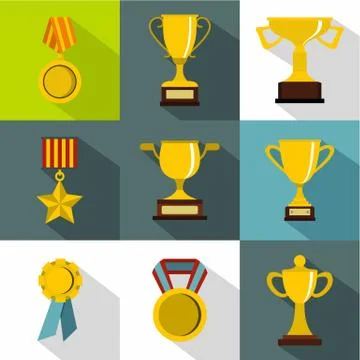 Rewarding icons set, flat style Stock Illustration