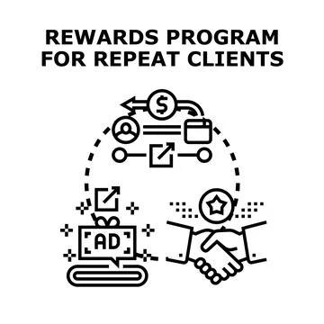 Rewards program for repeat clients customer loyalty strategy Stock Illustration