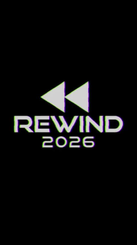 Rewind 2026 Glitch Text Animation with Rewind Icon, VHS Scanlines and RGB Stock Footage 346861995