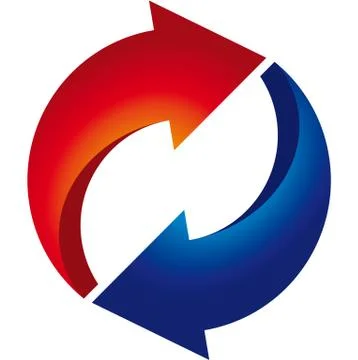 Rewind 3D symbol. Two concentric arrows in blue and red. Stock Illustration