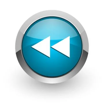 Rewind blue silver metallic chrome border web and mobile phone icon on white  Stock Illustration