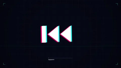 Rewind button glitch effect animation on dark background with progress bar Stock Footage 345554590