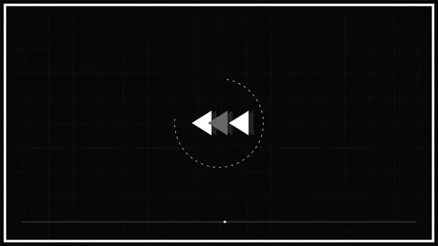 Rewind button interface showing video playback control on black screen with Stock Footage 345554473