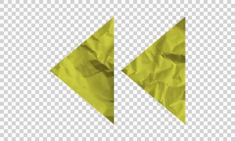 Rewind button symbol made of crumpled yellow paper texture on white backgroun Stock Illustration