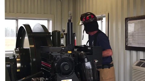 Rewind engine operator for Aircraft Arrest System BAK-12 Stock Footage 83621818