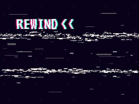 Rewind glitch background. Retro VHS template for design. Glitched lines noise Stock Illustration