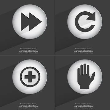 Rewind, Reload, Plus, Hand icon sign. Set of buttons with a flat design. Vector Stock Illustration