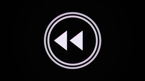 Rewind sign Glowing white icon with circle on black background Stock Footage 340300598