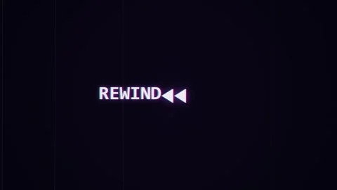 Rewind VHS Retro text with glitch effect and scan lines Stock Footage 340300631